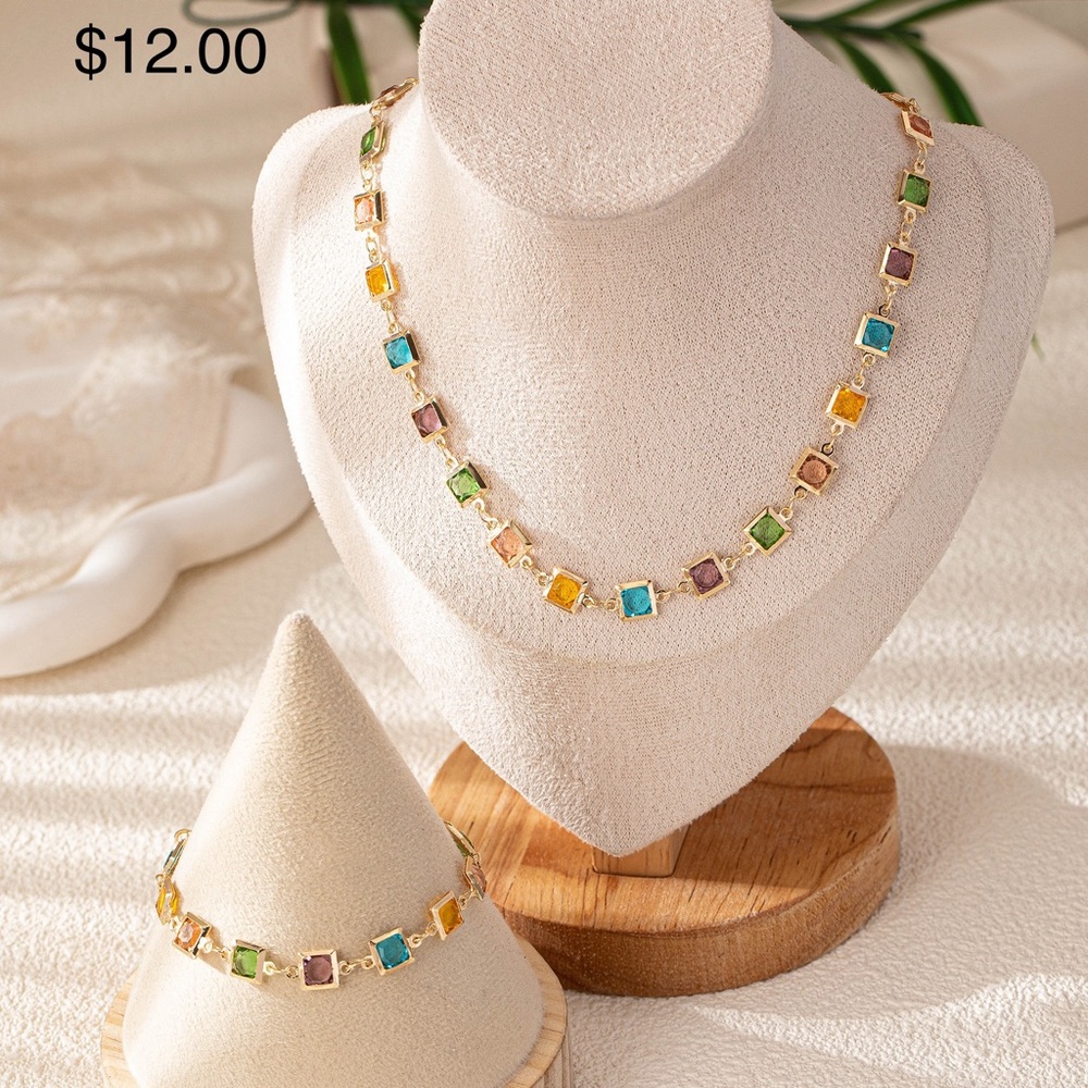Elegant Multicolor Gemstone Necklace and Bracelet Set
